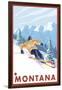 Downhhill Snow Skier, Montana-Lantern Press-Framed Art Print