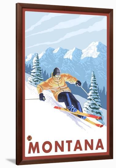 Downhhill Snow Skier, Montana-Lantern Press-Framed Art Print