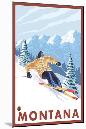 Downhhill Snow Skier, Montana-Lantern Press-Mounted Art Print