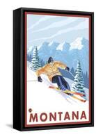 Downhhill Snow Skier, Montana-Lantern Press-Framed Stretched Canvas