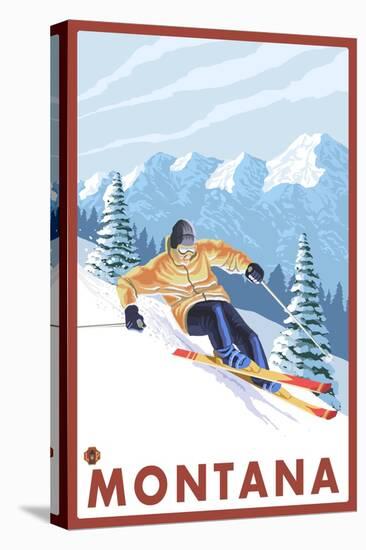 Downhhill Snow Skier, Montana-Lantern Press-Stretched Canvas