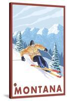 Downhhill Snow Skier, Montana-Lantern Press-Stretched Canvas