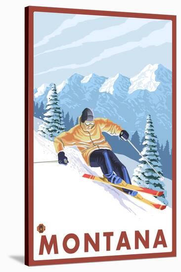 Downhhill Snow Skier, Montana-Lantern Press-Stretched Canvas