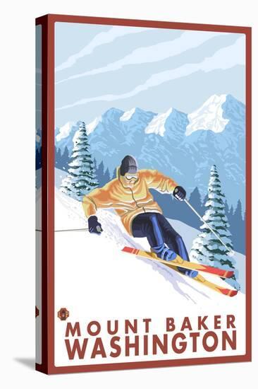 Downhhill Snow Skier, Mount Baker, Washington-Lantern Press-Stretched Canvas