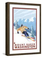 Downhhill Snow Skier, Mount Baker, Washington-Lantern Press-Framed Art Print