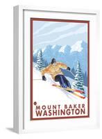 Downhhill Snow Skier, Mount Baker, Washington-Lantern Press-Framed Art Print