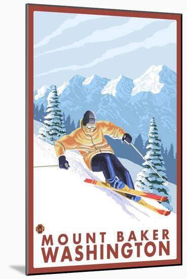 Downhhill Snow Skier, Mount Baker, Washington-Lantern Press-Mounted Art Print