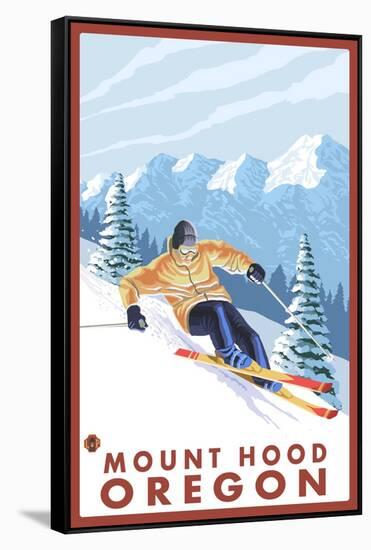 Downhhill Snow Skier, Mount Hood, Oregon-Lantern Press-Framed Stretched Canvas