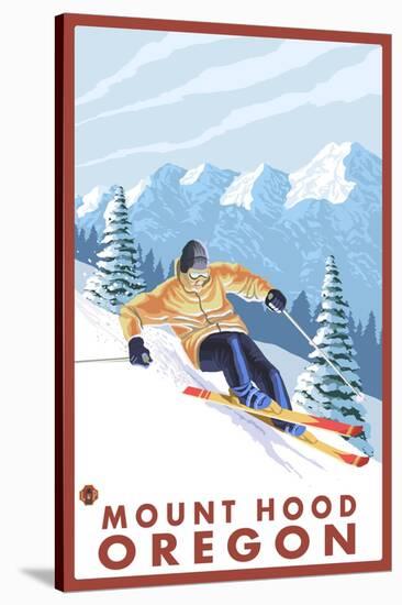 Downhhill Snow Skier, Mount Hood, Oregon-Lantern Press-Stretched Canvas