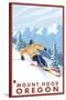 Downhhill Snow Skier, Mount Hood, Oregon-Lantern Press-Stretched Canvas