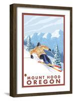 Downhhill Snow Skier, Mount Hood, Oregon-Lantern Press-Framed Art Print