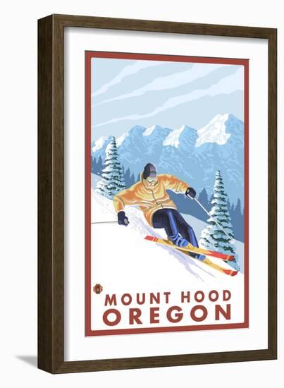 Downhhill Snow Skier, Mount Hood, Oregon-Lantern Press-Framed Art Print