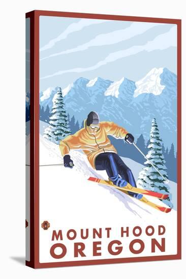 Downhhill Snow Skier, Mount Hood, Oregon-Lantern Press-Stretched Canvas