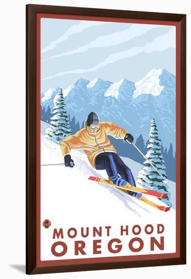 Downhhill Snow Skier, Mount Hood, Oregon-Lantern Press-Framed Art Print