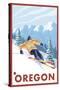 Downhhill Snow Skier, Oregon-Lantern Press-Stretched Canvas