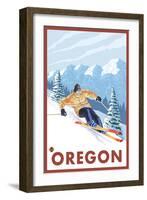 Downhhill Snow Skier, Oregon-Lantern Press-Framed Art Print