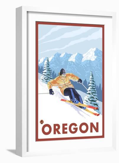 Downhhill Snow Skier, Oregon-Lantern Press-Framed Art Print