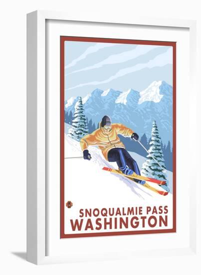 Downhhill Snow Skier, Snoqualmie Pass, Washington-Lantern Press-Framed Art Print