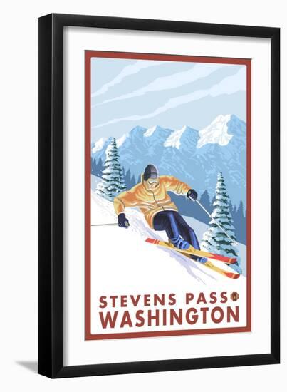 Downhhill Snow Skier, Stevens Pass, Washington-Lantern Press-Framed Art Print
