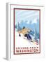 Downhhill Snow Skier, Stevens Pass, Washington-Lantern Press-Framed Art Print