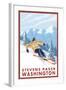 Downhhill Snow Skier, Stevens Pass, Washington-Lantern Press-Framed Art Print