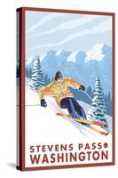 Downhhill Snow Skier, Stevens Pass, Washington-Lantern Press-Stretched Canvas