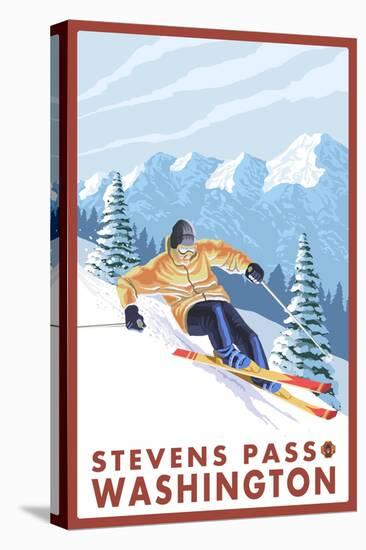 Downhhill Snow Skier, Stevens Pass, Washington-Lantern Press-Stretched Canvas