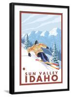 Downhhill Snow Skier, Sun Valley, Idaho-Lantern Press-Framed Art Print