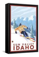 Downhhill Snow Skier, Sun Valley, Idaho-Lantern Press-Framed Stretched Canvas