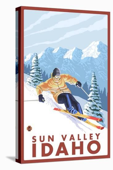 Downhhill Snow Skier, Sun Valley, Idaho-Lantern Press-Stretched Canvas