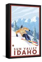 Downhhill Snow Skier, Sun Valley, Idaho-Lantern Press-Framed Stretched Canvas