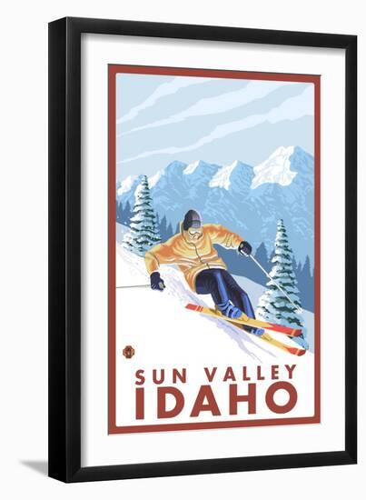 Downhhill Snow Skier, Sun Valley, Idaho-Lantern Press-Framed Art Print