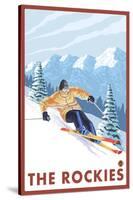 Downhhill Snow Skier, The Rockies-Lantern Press-Stretched Canvas