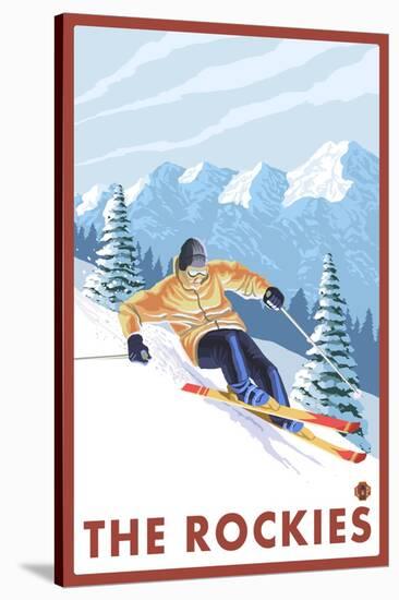 Downhhill Snow Skier, The Rockies-Lantern Press-Stretched Canvas