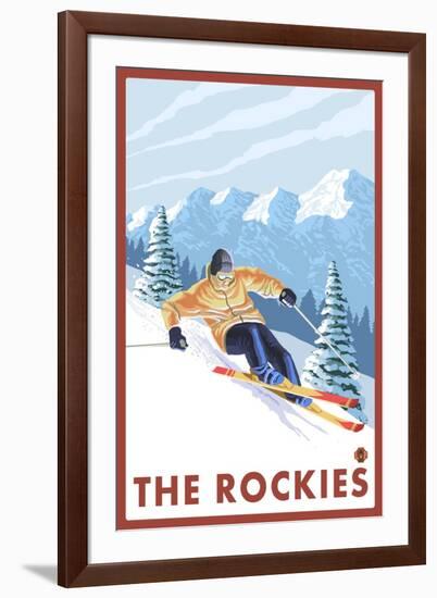 Downhhill Snow Skier, The Rockies-Lantern Press-Framed Art Print