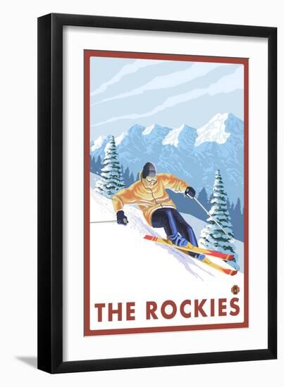 Downhhill Snow Skier, The Rockies-Lantern Press-Framed Art Print