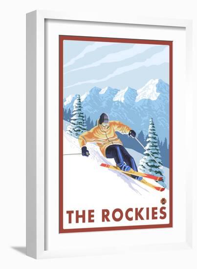 Downhhill Snow Skier, The Rockies-Lantern Press-Framed Art Print