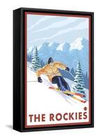 Downhhill Snow Skier, The Rockies-Lantern Press-Framed Stretched Canvas