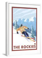 Downhhill Snow Skier, The Rockies-Lantern Press-Framed Art Print