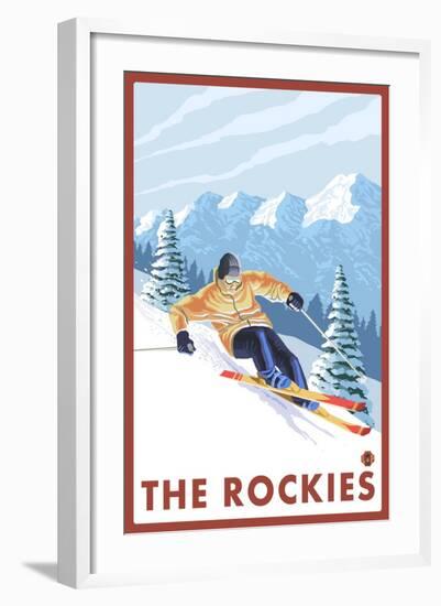 Downhhill Snow Skier, The Rockies-Lantern Press-Framed Art Print