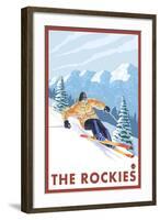 Downhhill Snow Skier, The Rockies-Lantern Press-Framed Art Print