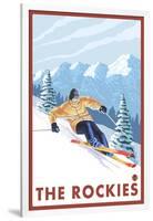 Downhhill Snow Skier, The Rockies-Lantern Press-Framed Art Print