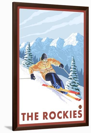 Downhhill Snow Skier, The Rockies-Lantern Press-Framed Art Print