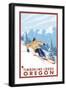 Downhhill Snow Skier, Timberline Lodge, Oregon-Lantern Press-Framed Art Print