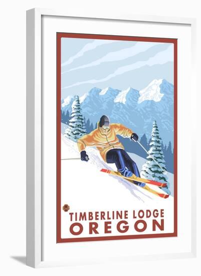 Downhhill Snow Skier, Timberline Lodge, Oregon-Lantern Press-Framed Art Print