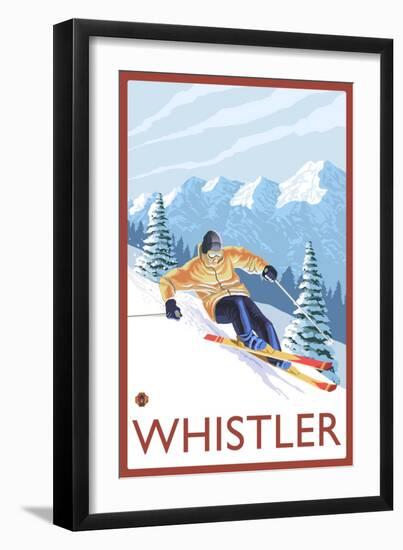 Downhhill Snow Skier, Whistler, BC Canada-Lantern Press-Framed Art Print