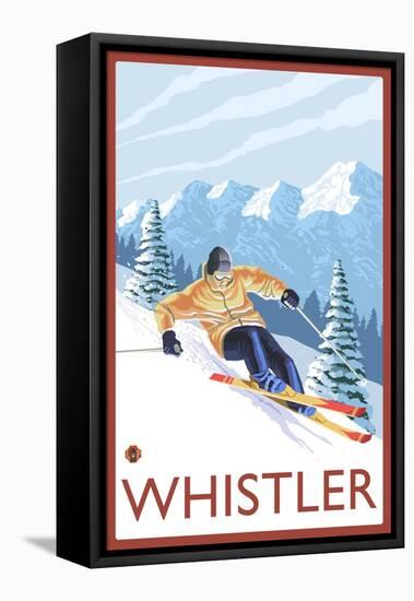 Downhhill Snow Skier, Whistler, BC Canada-Lantern Press-Framed Stretched Canvas