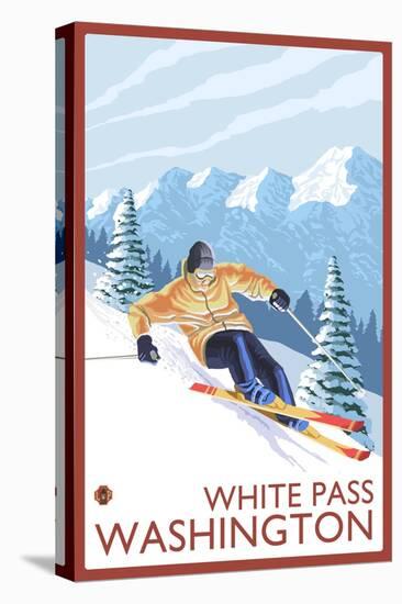 Downhhill Snow Skier, White Pass, Washington-Lantern Press-Stretched Canvas