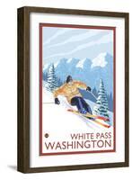 Downhhill Snow Skier, White Pass, Washington-Lantern Press-Framed Art Print