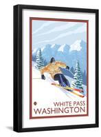 Downhhill Snow Skier, White Pass, Washington-Lantern Press-Framed Art Print